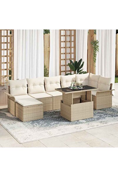 vidaxl Set de canapele pentru gradina cu perna 8 pcs Bej Rattan poli