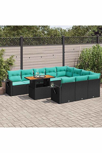 vidaxl Set canapele de gradina cu perne, 11 piese, negru, poliratan