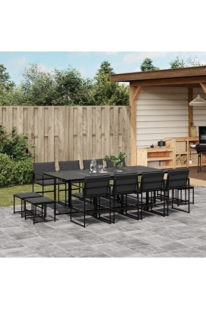 vidaxl Set mobilier de gradina, 13 piese, cu perne, negru, textilena