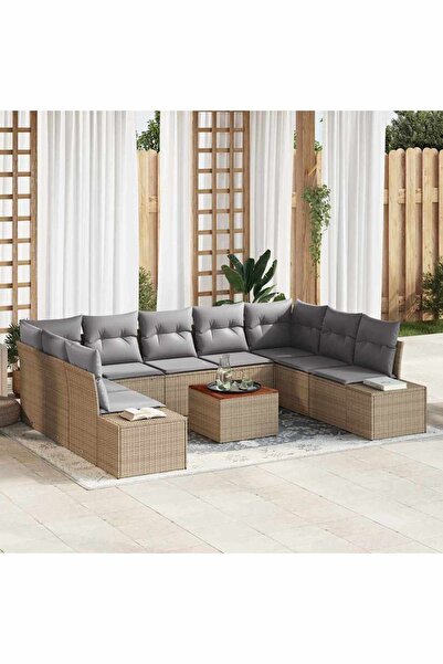 vidaxl Set de canapele pentru gradina 10 pcs bej È™i gri deschis