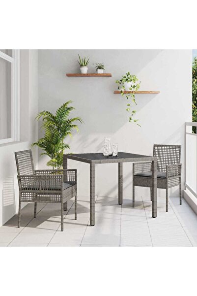 vidaxl Set de masa pentru gradina 3 pcs Gri poliratan