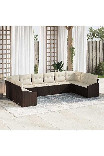vidaxl Set de canapele pentru gradina 10 pcs Maro È™i Crem poliratan