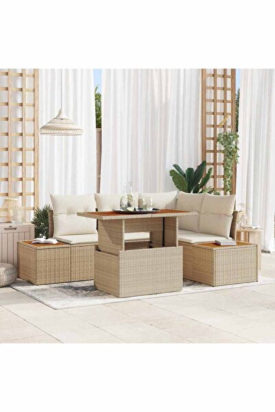vidaxl Set de canapele pentru gradina 5 pcs Bej Rattan poli
