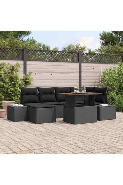 vidaxl Set de canapele pentru gradina 7 pcs Negru Rattan poli