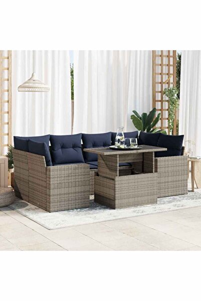 vidaxl Set canapele gradina cu perne 7 piese gri poliratan/lemn acacia