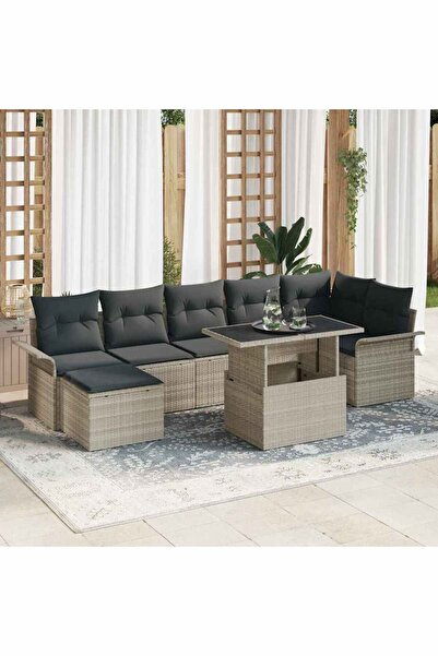 vidaxl Set de canapele pentru gradina 8 pcs Gri deschis Rattan poli