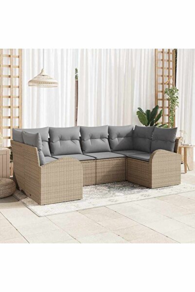 vidaxl Set de canapele pentru gradina cu perna 6 pcs Bej Poli Rattan