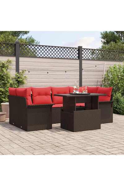 vidaxl Set de canapele pentru gradina cu perna 7 pcs Maro poliratan