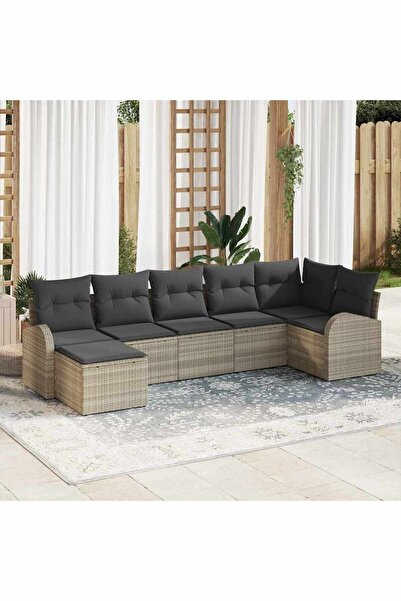vidaxl Set de canapea cu perna 7 pcs Gri deschis poliratan