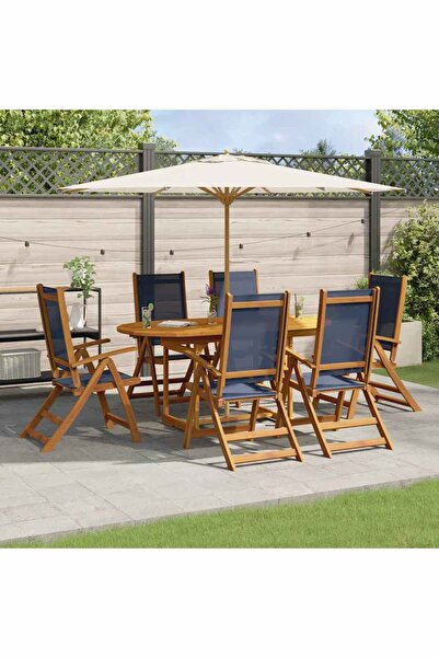 vidaxl Set mobilier de gradina, 7 piese, lemn masiv acacia/textilena