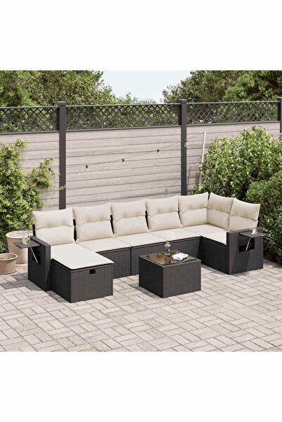 vidaxl Set mobilier de gradina cu perne, 8 piese, negru, poliratan