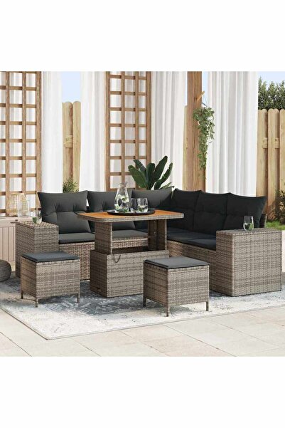 vidaxl Set de canapele pentru gradina cu perna 8 pcs Gri poliratan
