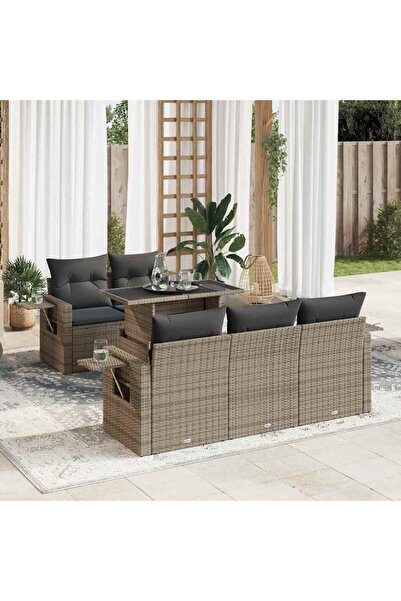 vidaxl Set mobilier gradina cu perne, 6 piese, gri, poliratan