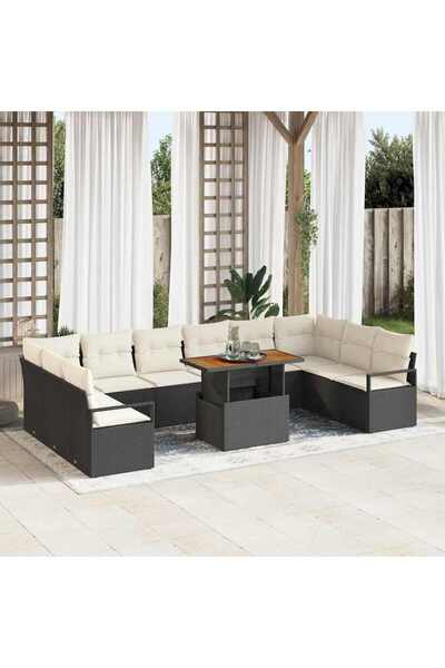 vidaxl Set de canapele pentru gradina 11 pcs Negru Rattan poli