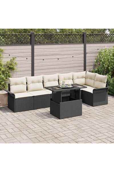 vidaxl Set de canapele pentru gradina cu perna 7 pcs Negru Rattan poli