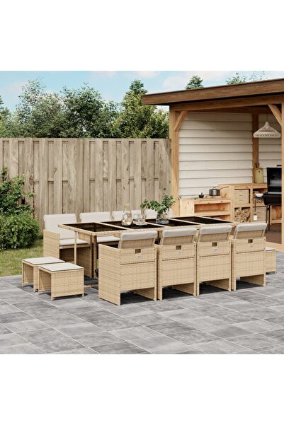 vidaxl Set mobilier de gradina cu perne, 13 piese, bej, poliratan