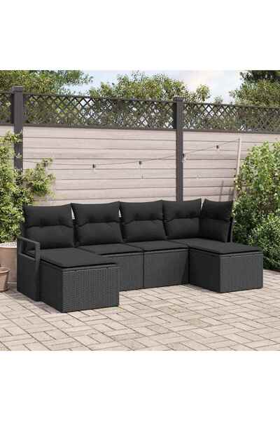 vidaxl Set de canapea 6 pcs Negru poliratan