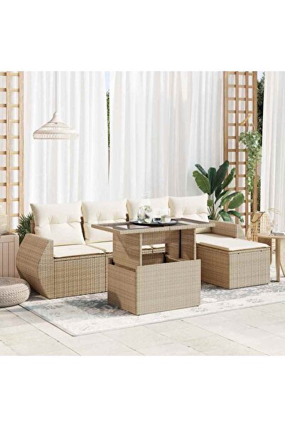 vidaxl Set canapele de gradina cu perne, 6 piese, bej, poliratan