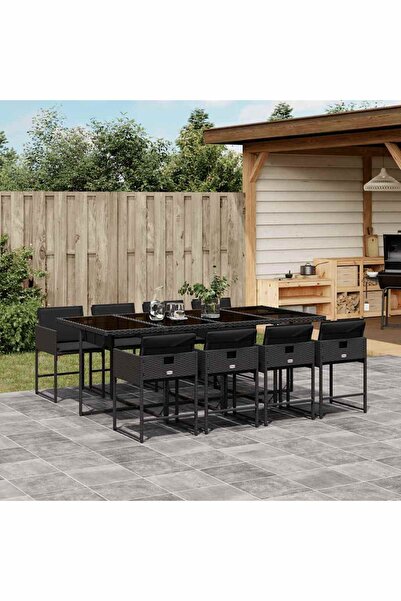 vidaxl Set mobilier de gradina cu perne, 9 piese, negru, poliratan