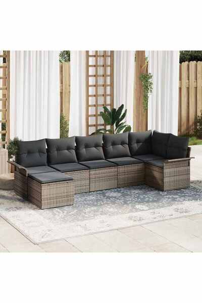 vidaxl Set de canapele pentru gradina cu perna 7 pcs Gri Rattan poli