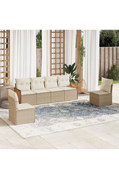 vidaxl Set canapele de gradina cu perne, 6 piese, bej, poliratan