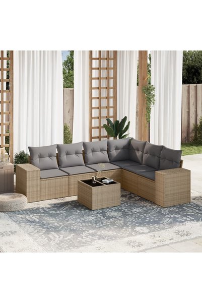 vidaxl Set canapele de gradina, 7 piese, cu perne, bej, poliratan