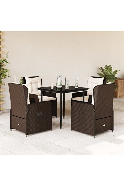 vidaxl Set mobilier de gradina, 5 piese, cu perne, maro, poliratan