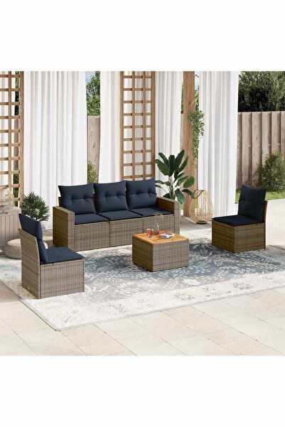 vidaxl Set canapele de gradina cu perne, 6 piese, gri, poliratan