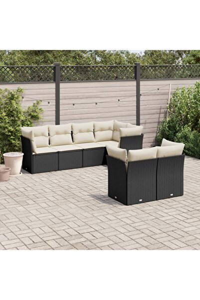 vidaxl Set canapele de gradina cu perne, 7 piese, negru, poliratan
