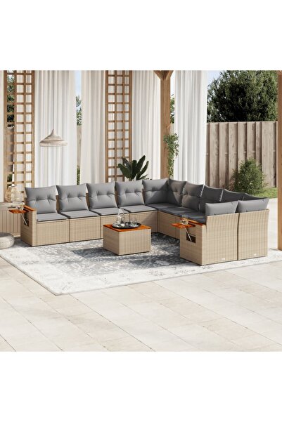vidaxl Set canapele de gradina cu perne, 11 piese, bej, poliratan