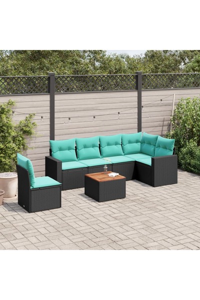 vidaxl Set canapele de gradina cu perne, 7 piese, negru, poliratan