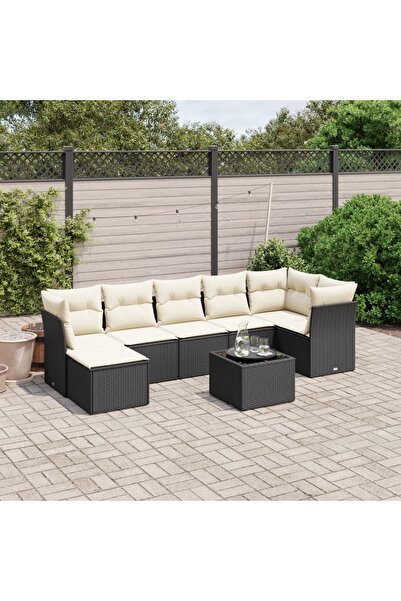 vidaxl Set mobilier de gradina cu perne, 8 piese, negru, poliratan
