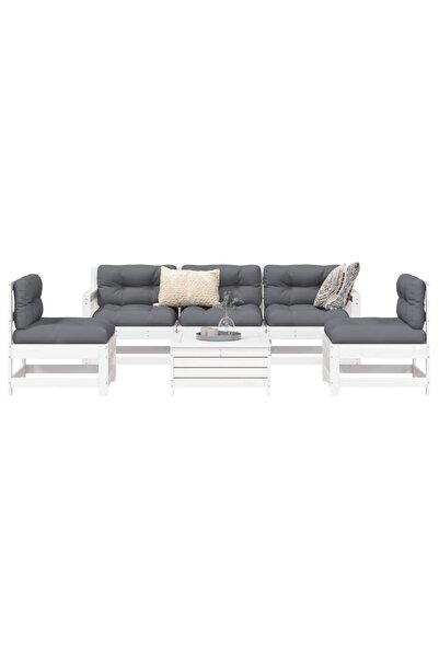 vidaxl Set canapea de gradina, 6 piese, alb, lemn masiv pin