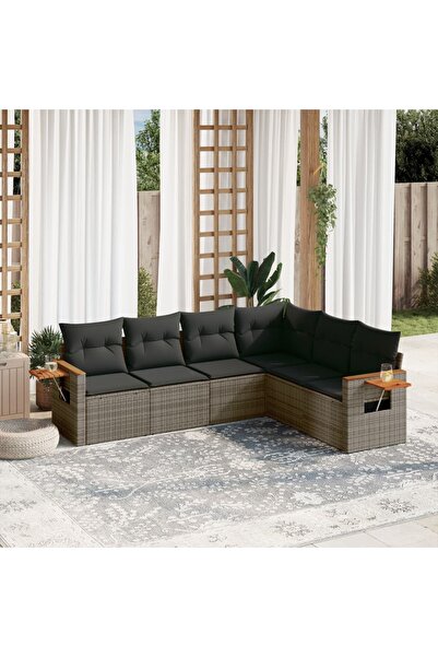 vidaxl Set mobilier gradina cu perne, 6 piese, gri, poliratan