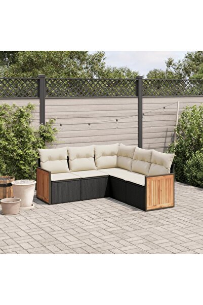 vidaxl Set mobilier de gradina cu perne, 5 piese, negru, poliratan