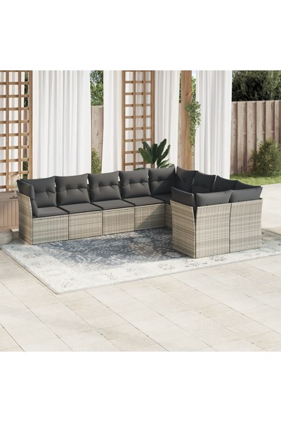 vidaxl Set canapele de gradina cu perne, 9 piese gri deschis poliratan