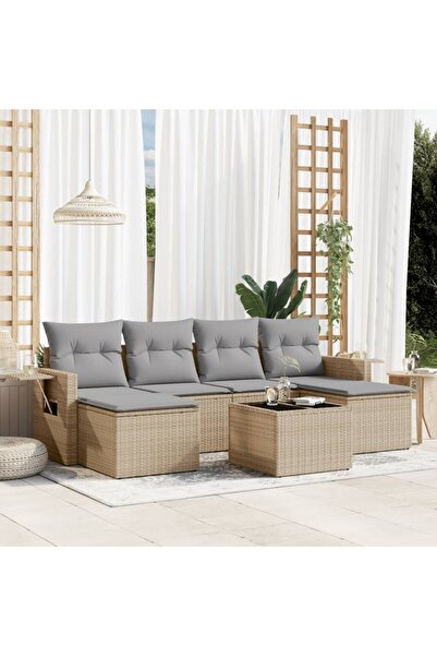 vidaxl Set canapele de gradina, 7 piese, cu perne, bej, poliratan
