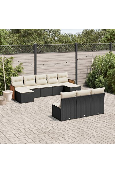 vidaxl Set canapele de gradina cu perne, 10 piese, negru, poliratan