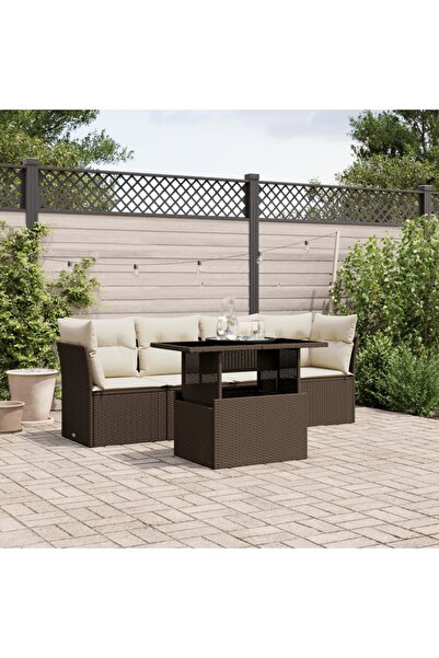 vidaxl Set canapele de gradina cu perne, 5 piese, maro, poliratan