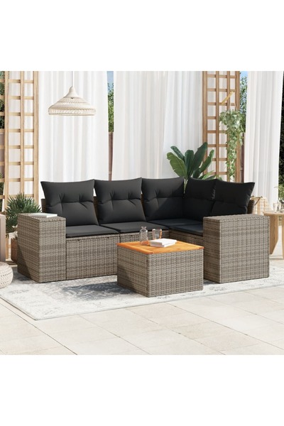 vidaxl Set canapea de gradina cu perne, 5 piese, gri, poliratan