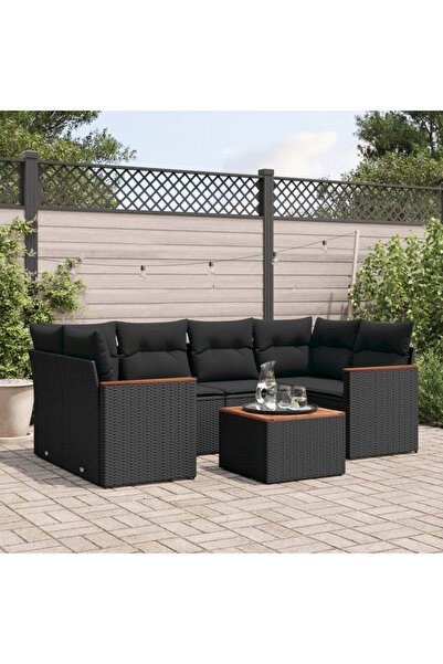 vidaxl Set canapele de gradina cu perne, 7 piese, negru, poliratan