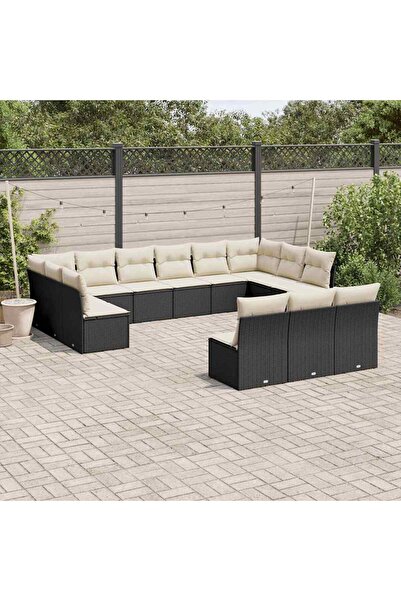 vidaxl Set mobilier de gradina cu perne, 13 piese, negru, poliratan