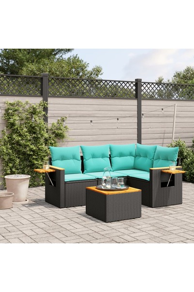 vidaxl Set mobilier de gradina cu perne, 5 piese, negru, poliratan