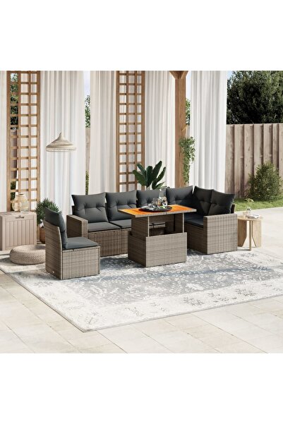 vidaxl Set canapele de gradina, 7 piese, cu perne, gri, poliratan