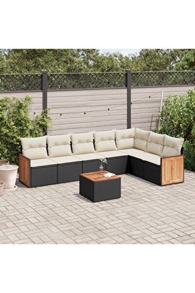 vidaxl Set mobilier de gradina cu perne, 8 piese, negru, poliratan