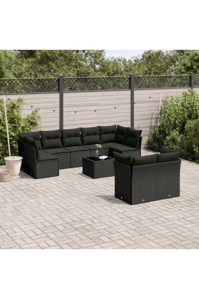vidaxl Set canapele de gradina cu perne, 10 piese, negru, poliratan