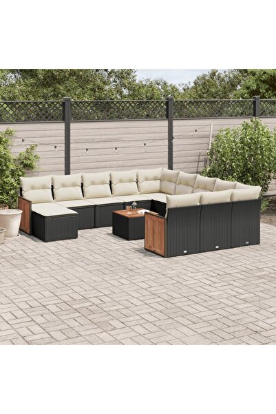 vidaxl Set mobilier de gradina cu perne, 13 piese, negru, poliratan