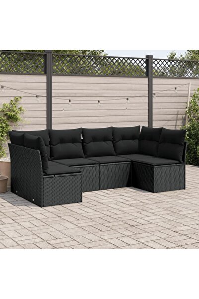 vidaxl Set mobilier de gradina cu perne, 6 piese, negru, poliratan