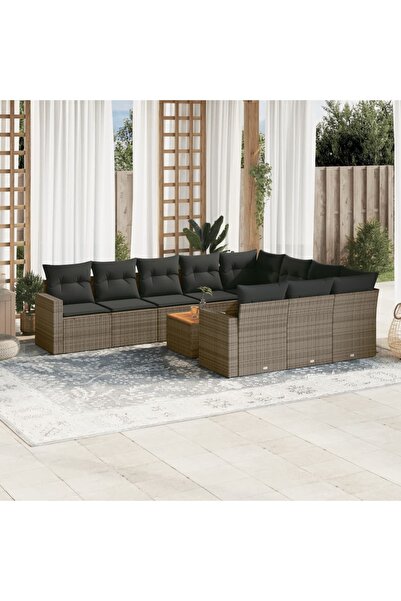 vidaxl Set canapele de gradina cu perne, 11 piese, gri, poliratan