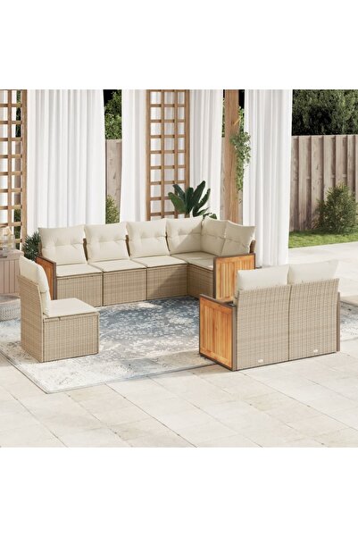 vidaxl Set canapele de gradina, 8 piese, cu perne, bej, poliratan